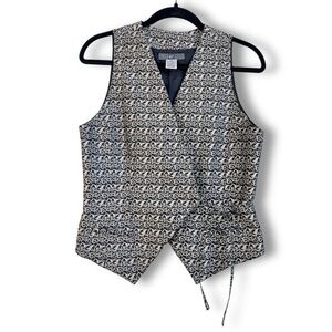 VTG Gap Silver Brocade Floral V neck Women’s Tie Front Vest- Dark Academia Style
